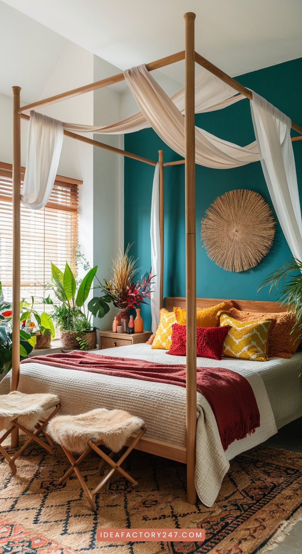 Teal / peacock blue boho bedroom