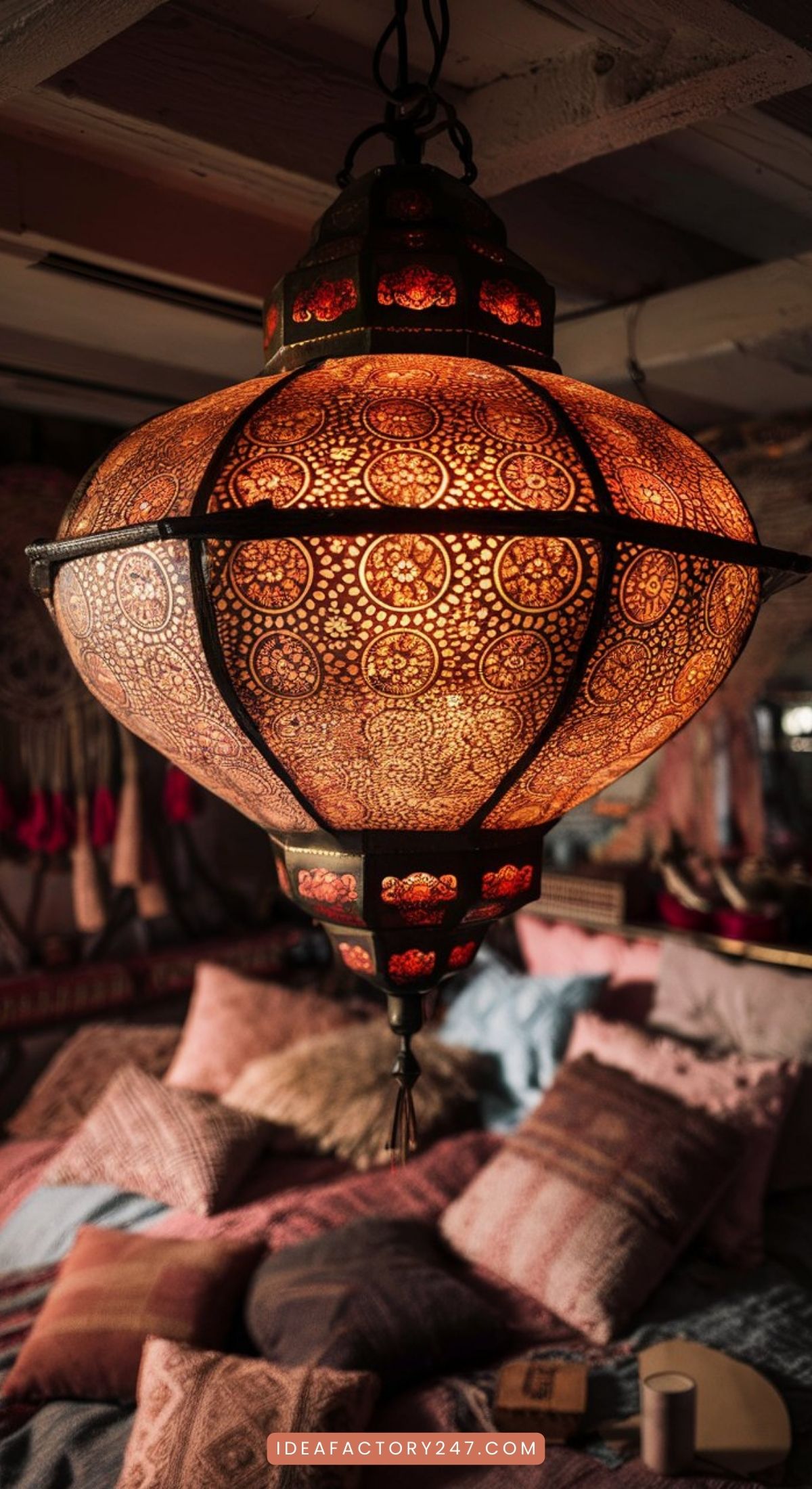 True boho style lighting with this vintage Turkish lantern.  Refurbished after finding at a thrift store.