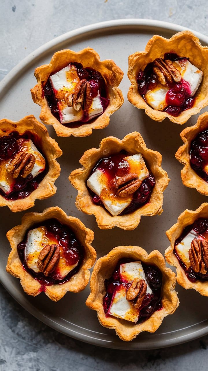 Cranberry Brie Phyllo Cups - easy appetizer for New Years Eve