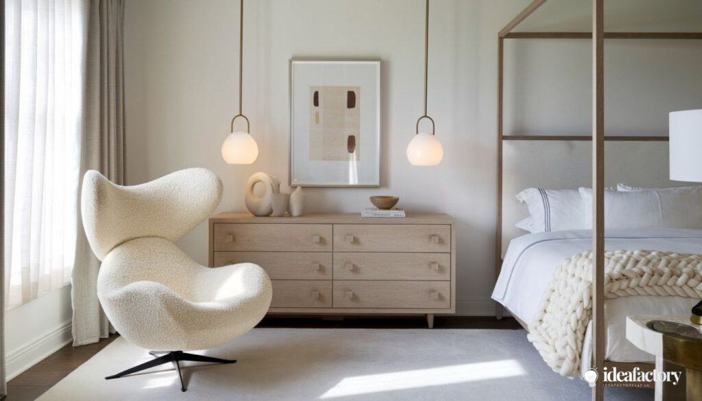 Dreamy modern bedroom decor - love this room with the chunky throw.