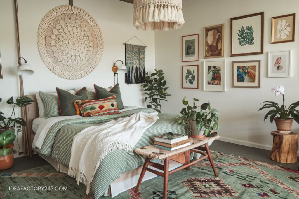 Sage green boho bedroom decor ideas on a budget