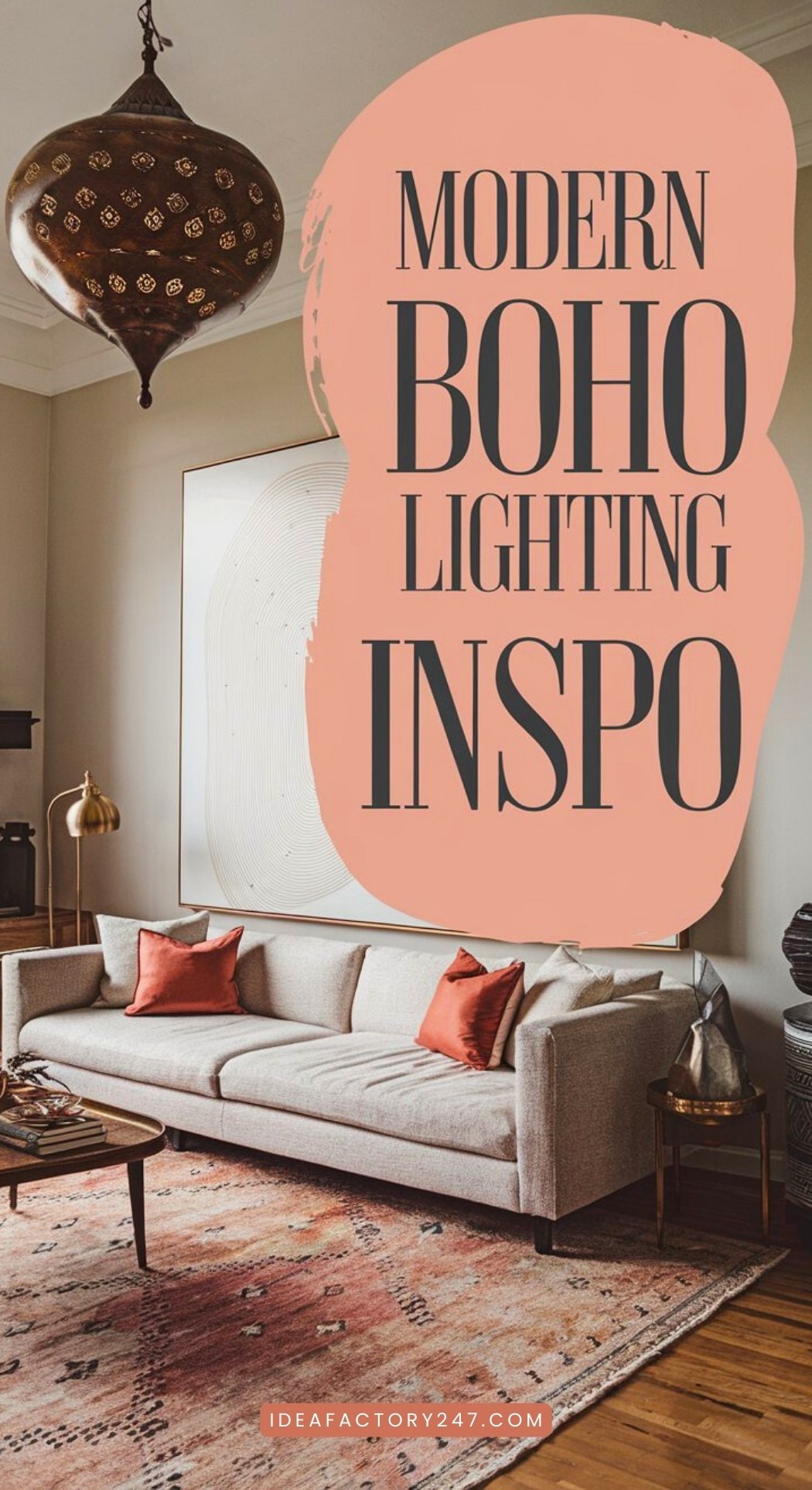 Moroccan lighting featured in this modern boho living room.