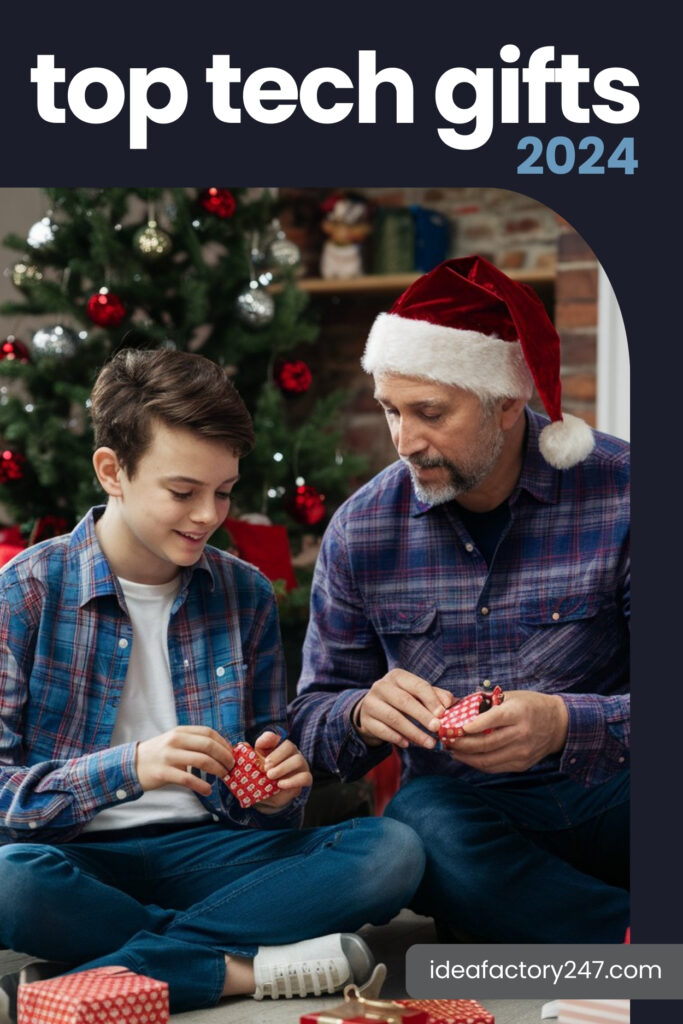 Dan and teenage boy opening their favorite tech gifts