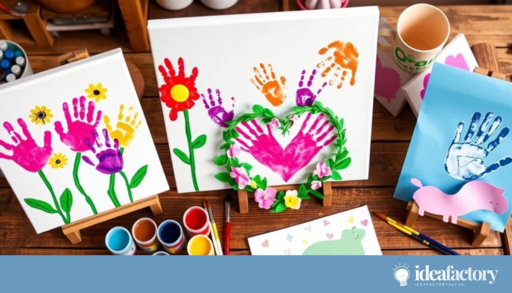 Handprints on canvas and other craft ideas for that perfect grandparent gift.