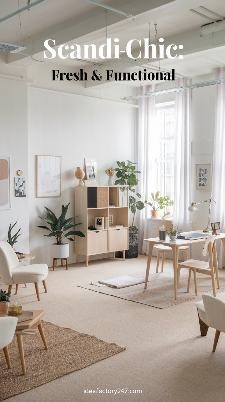 This Scandinavian-inspired office pairs neutral tones with natural elements for a look that feels both chic and functional. Simple yet stylish, it emphasizes light and airy design.