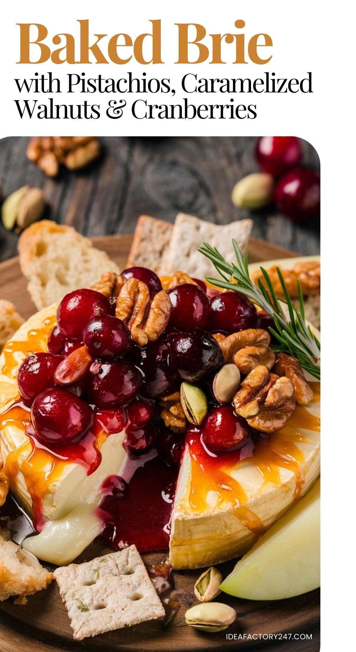 Level up your appetizer game with this easy Baked Brie with Cranberries, Caramelized Walnuts & Pistachios – the perfect mix of sweet, savory, and creamy for your next gathering.