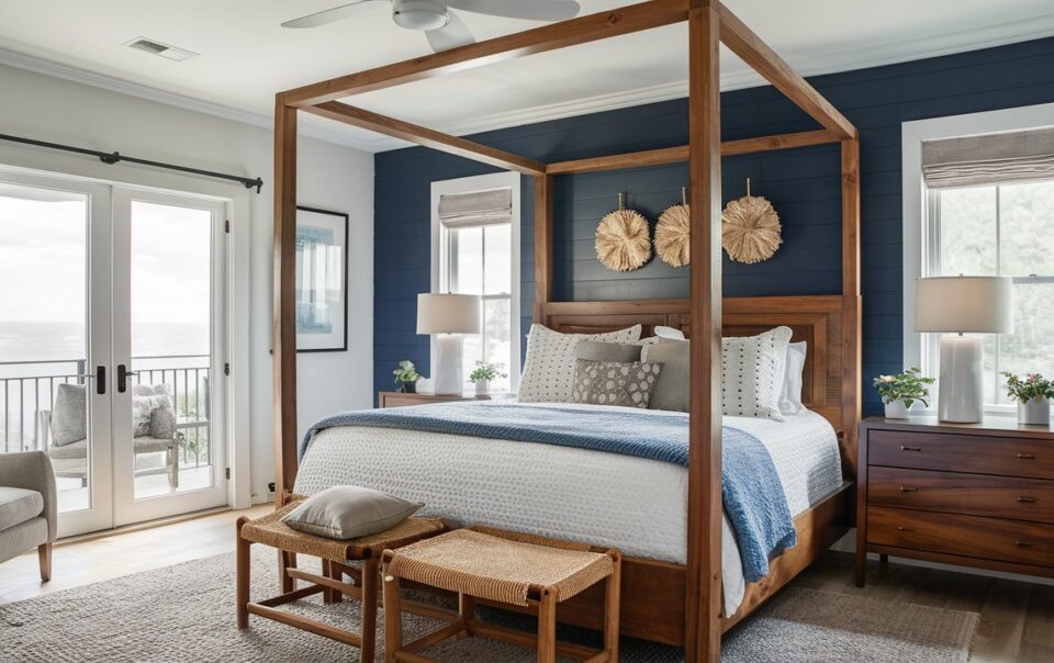 Navy blue bedroom refresh with gray accents