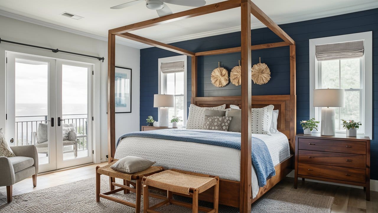 Navy blue bedroom refresh with gray accents