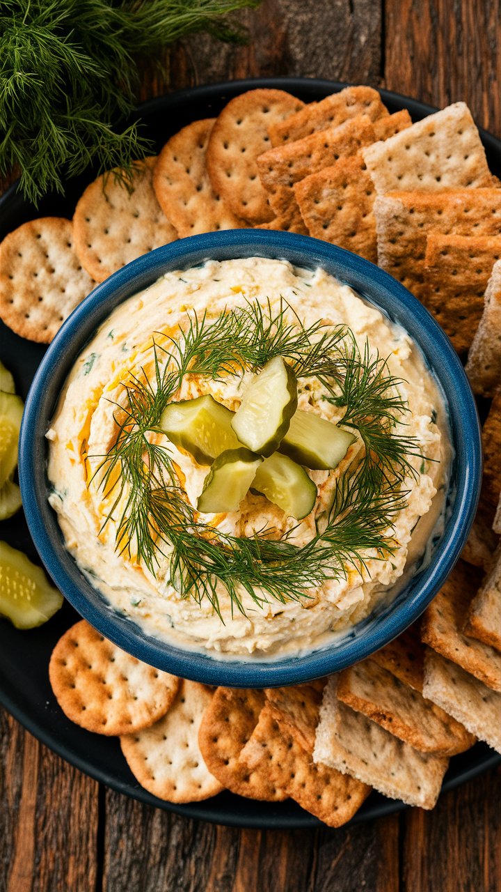 Cheese lovers, rejoice! This dip combines the tang of pickles with the richness of cream cheese and cheddar. It’s an irresistible crowd-pleaser. It can be served with anything you have on hand - crackers, chips, or sliced bread.

Cold dip recipes, limited ingredients, easy make ahead appetizers, easy cold dips