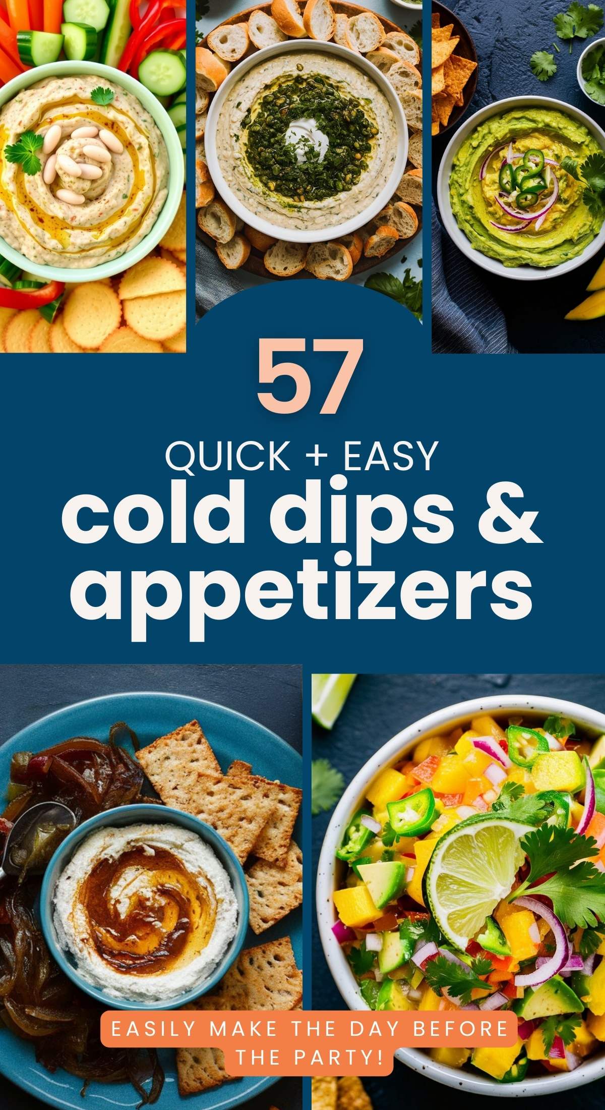 Looking for quick and tasty cold dips that will impress your guests without the hassle? This collection of 57 easy cold dip recipes is perfect for any party or gathering. 
You can serve these chip dips with crackers or veggies as well.  Finger food dips, easy dips for a party, party dip appetizers, snack dips, party appetizers dips, easy crowd pleasers appetizers, Dips And Appetizers For Parties.