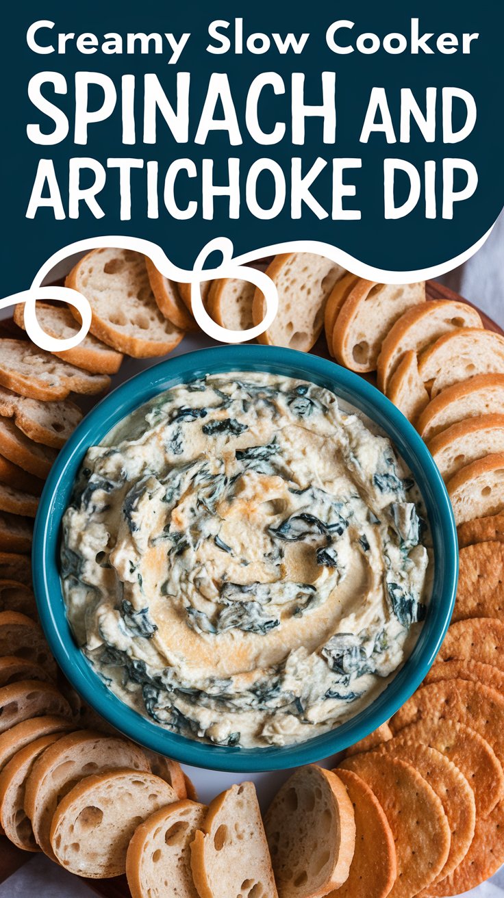 Looking for a crowd-pleasing appetizer that takes minimal effort? This creamy spinach and artichoke dip is just what you need! Perfect for parties, game days, or movie nights, this dip is rich, cheesy, and utterly addictive. The best part? You can set it and forget it in your slow cooker, making it perfect for busy hosts.

Easy appetizers, make ahead appetizers and crowd pleasers.