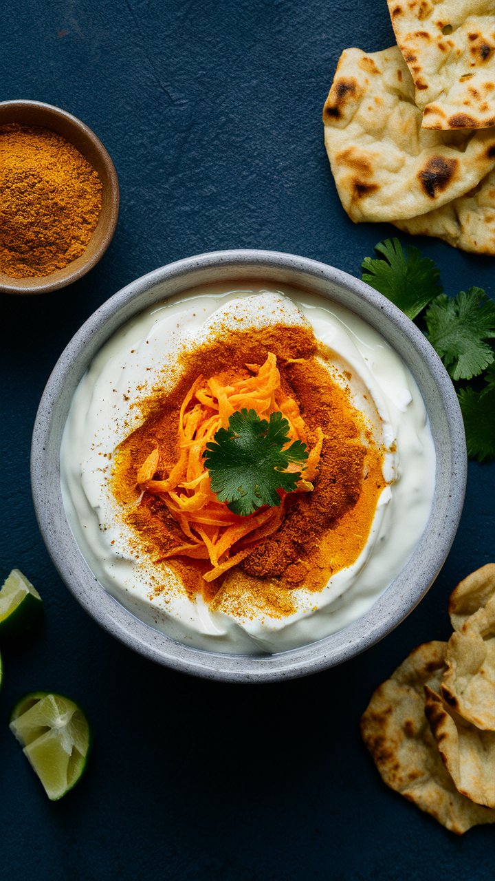 Greek yogurt gets a flavorful makeover with curry powder, turmeric, fresh lime juice, and a touch of honey. Fold in chopped cucumbers or shredded carrots for texture and serve with naan bread or crispy papadums.

This healthy cold dip is perfect for game day parties to cocktail parties.