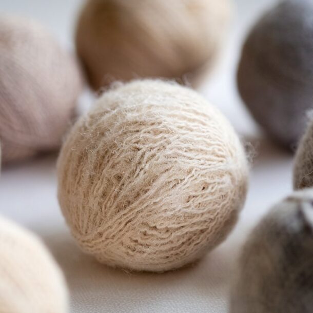 DIY dryer balls made from neutral wood yarn