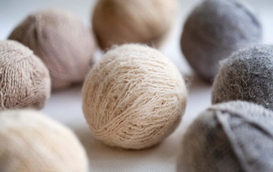 DIY dryer balls made from neutral wood yarn