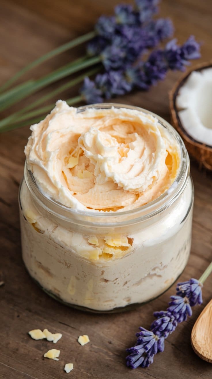 Creamy jar of whipped magnesium body butter and scrub.