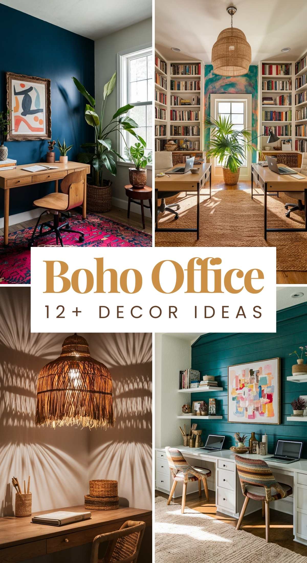 Transform your workspace with these 12+ boho office décor ideas! From layered rugs and macramé accents to cozy seating areas and natural greenery, create a stylish and inspiring bohemian haven for work and creativity.