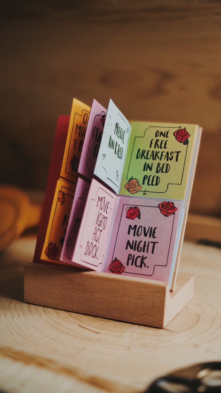 A small booklet with colorful pages, each containing a thoughtful or romantic “coupon,” like “One Free Breakfast in Bed” or “Movie Night Pick.”

Why They Sell:  These love coupon booklets are cute, creative, and highly customizable, appealing to couples who want to give meaningful, non-material gifts.