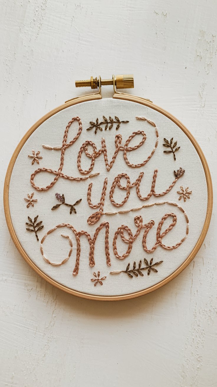 A wooden embroidery hoop featuring the phrase “Love You More” stitched in flowing script, surrounded by small floral details.

Why They Sell:  Embroidery is trendy, and personalized hoop art makes for unique, heartfelt gifts.