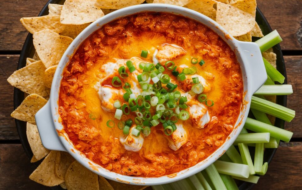 Buffalo chicken dip, the perfect game-day appetizer.