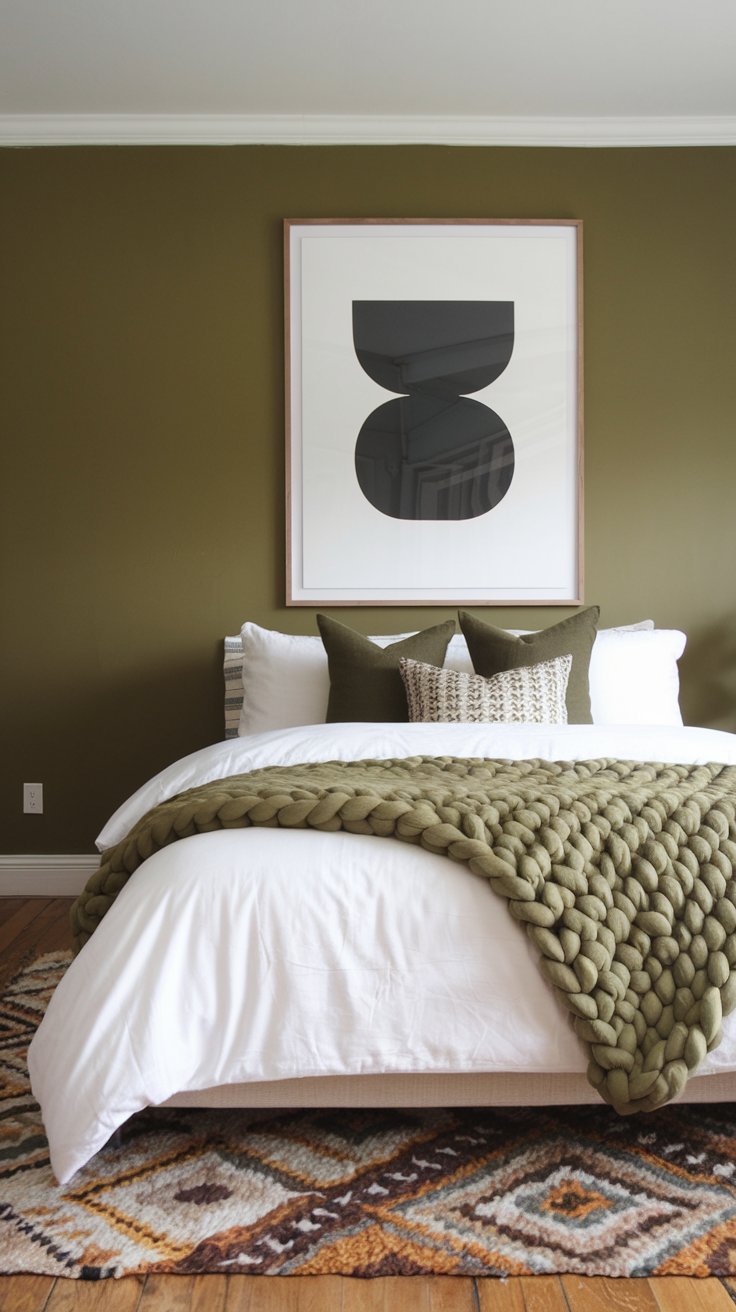 Olive green bedrooms in boho style