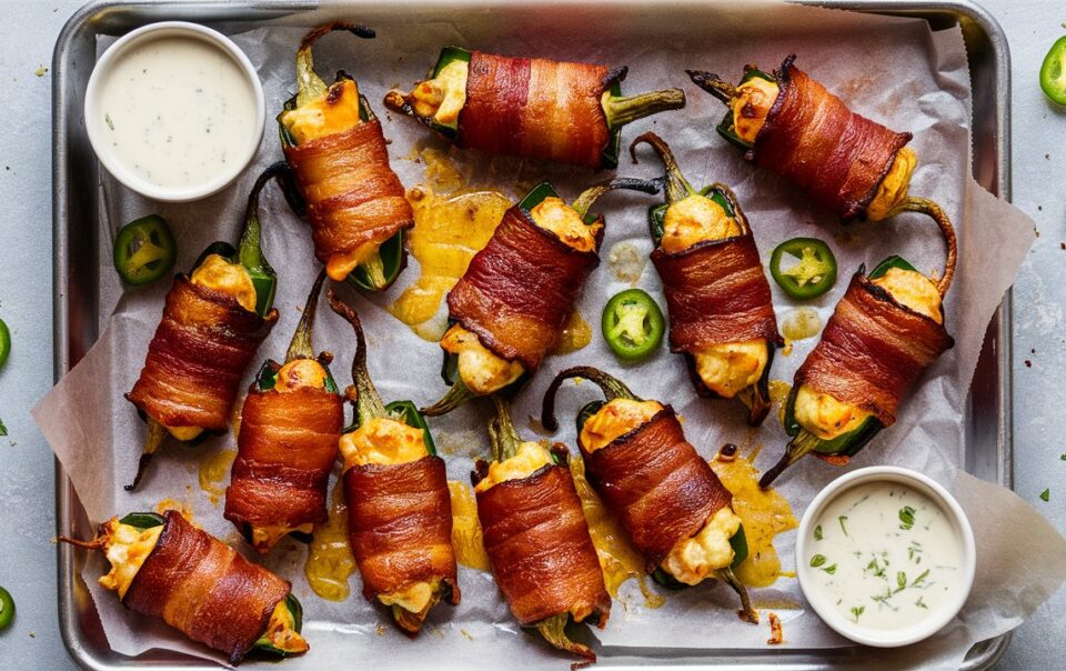 A tray of perfectly golden jalapeño poppers