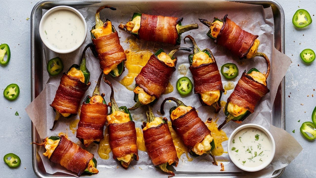 A tray of perfectly golden jalapeño poppers