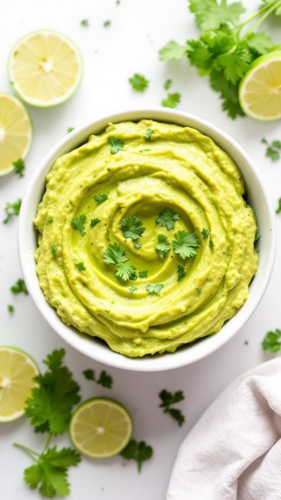 A bowl of tzatziki sauce with olive oil and fresh dill, surrounded by cucumber slices and pita bread.