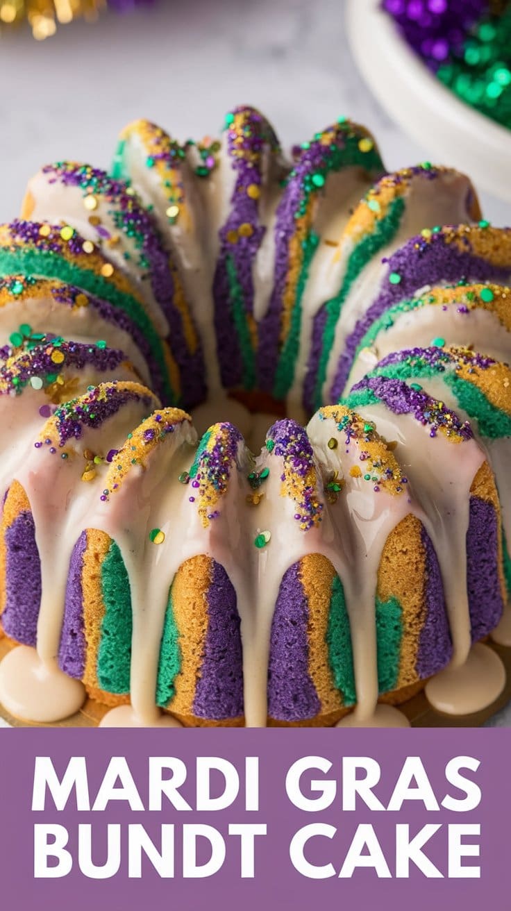Mardi Gras Marble Bundt Cake