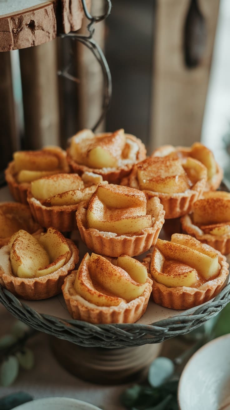 Delicious caramelized apple tarts topped with a sprinkle of cinnamon.