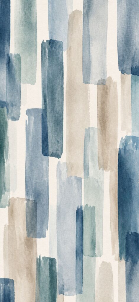Abstract watercolor pattern with vertical and horizontal brush strokes in shades of blue, teal, gray, and beige on a light background—perfect as an abstract iPhone wallpaper.