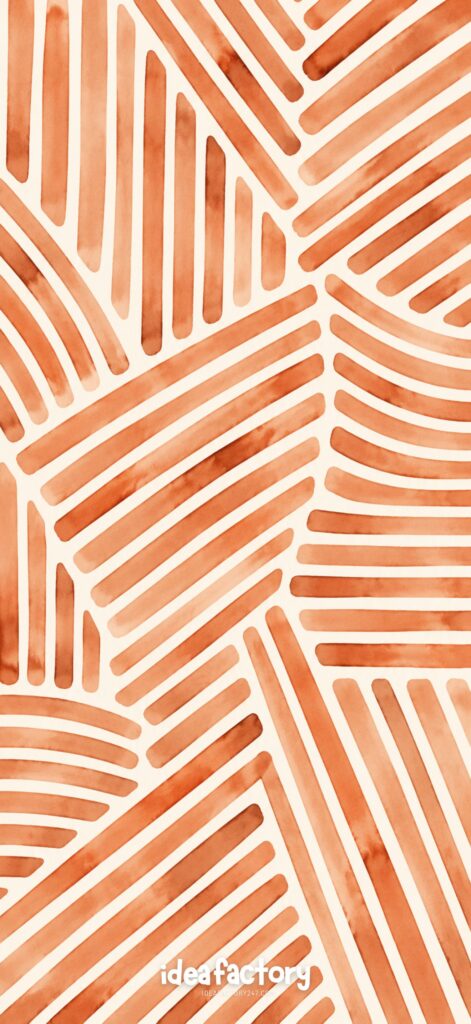 Abstract pattern of curved and straight rust-orange lines on a cream background, forming geometric, mosaic-like sections. The lines vary in direction and thickness. ideafactorg is written at the bottom in small white text.