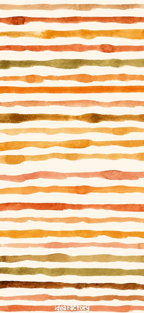 Wavy horizontal watercolor stripes in earthy tones of orange, brown, and olive green on a cream background, with the text ideafactory at the bottom.