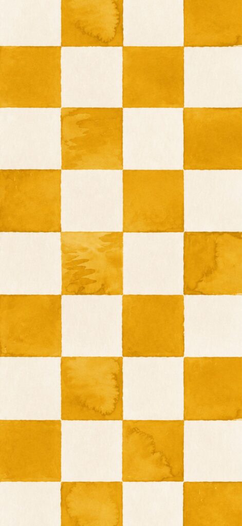 A seamless orange and white checkerboard pattern with a watercolor texture on the orange squares.