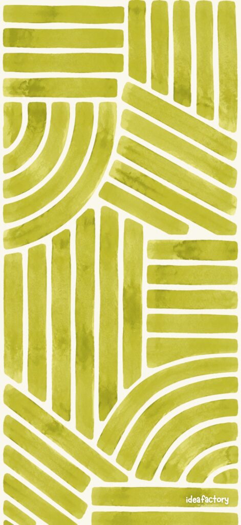 Abstract pattern of olive green curved and straight lines on a white background, forming geometric shapes. “idea factory” is written in small text in the lower right corner.