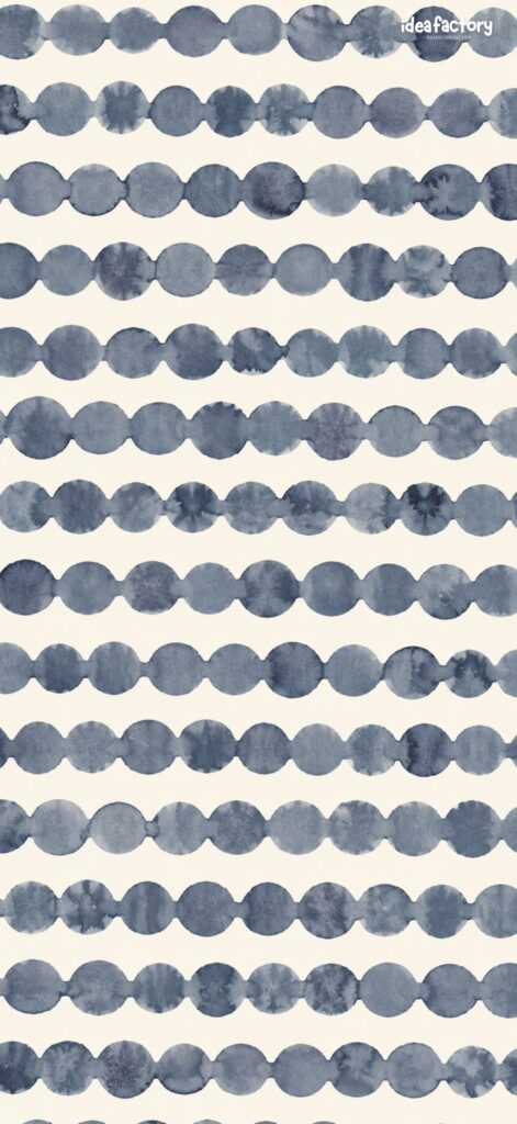 Pattern of horizontal rows of blue watercolor shapes resembling connected beads or ovals on a white background; ideafactory is written in small text at the top right corner.
