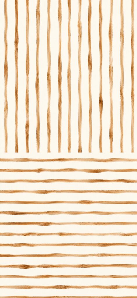 Abstract pattern with uneven brown watercolor lines on a light beige background; vertical lines fill the top half, while horizontal lines fill the bottom half. The lines have a hand-painted, organic look.