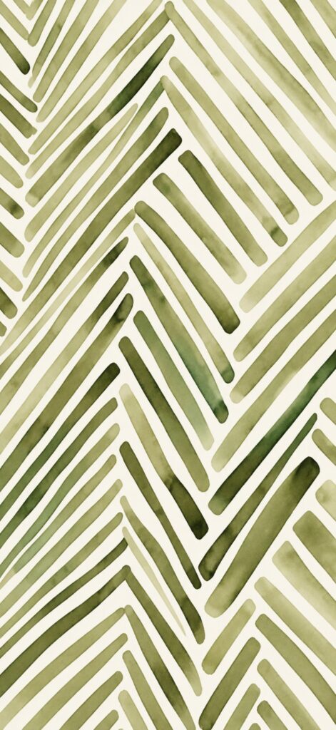 Abstract pattern of green watercolor brushstrokes arranged diagonally on a light background, creating a leaf-like or herringbone effect. The brushstrokes vary in thickness and shade.