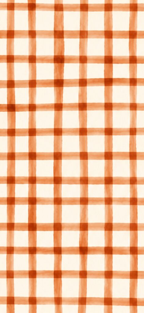 Red and white plaid pattern with uneven, watercolor-style lines crossing vertically and horizontally on a light beige background.