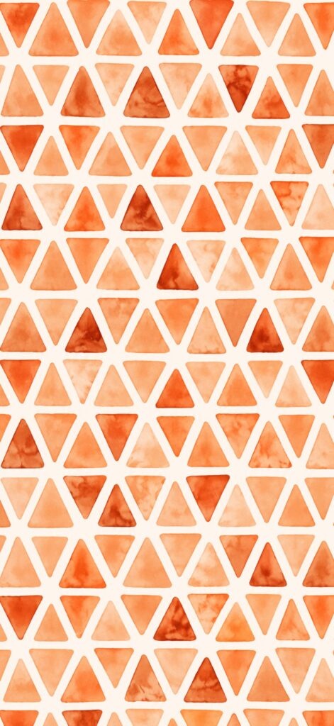 A seamless pattern of orange watercolor triangles, arranged in neat rows with white space between them, creating a repeating geometric design on a light background.